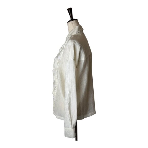 Anewsta Shirt Women Medium White 3D Floral‎ Button Down Blouse NWT Boho Elegant - Picture 6 of 13